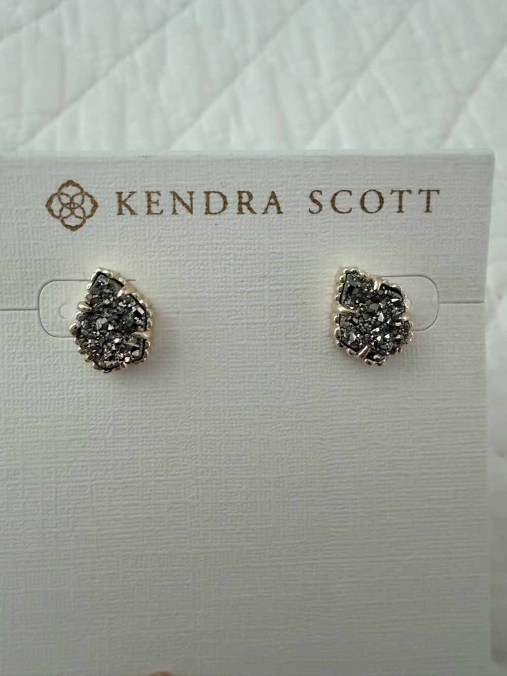BNWT Kendra Scott Tessa Stud Earrings- Platinum Drusy and Gold